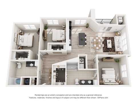 Floor plan for 3 beds, 2 baths, 1448 sqft